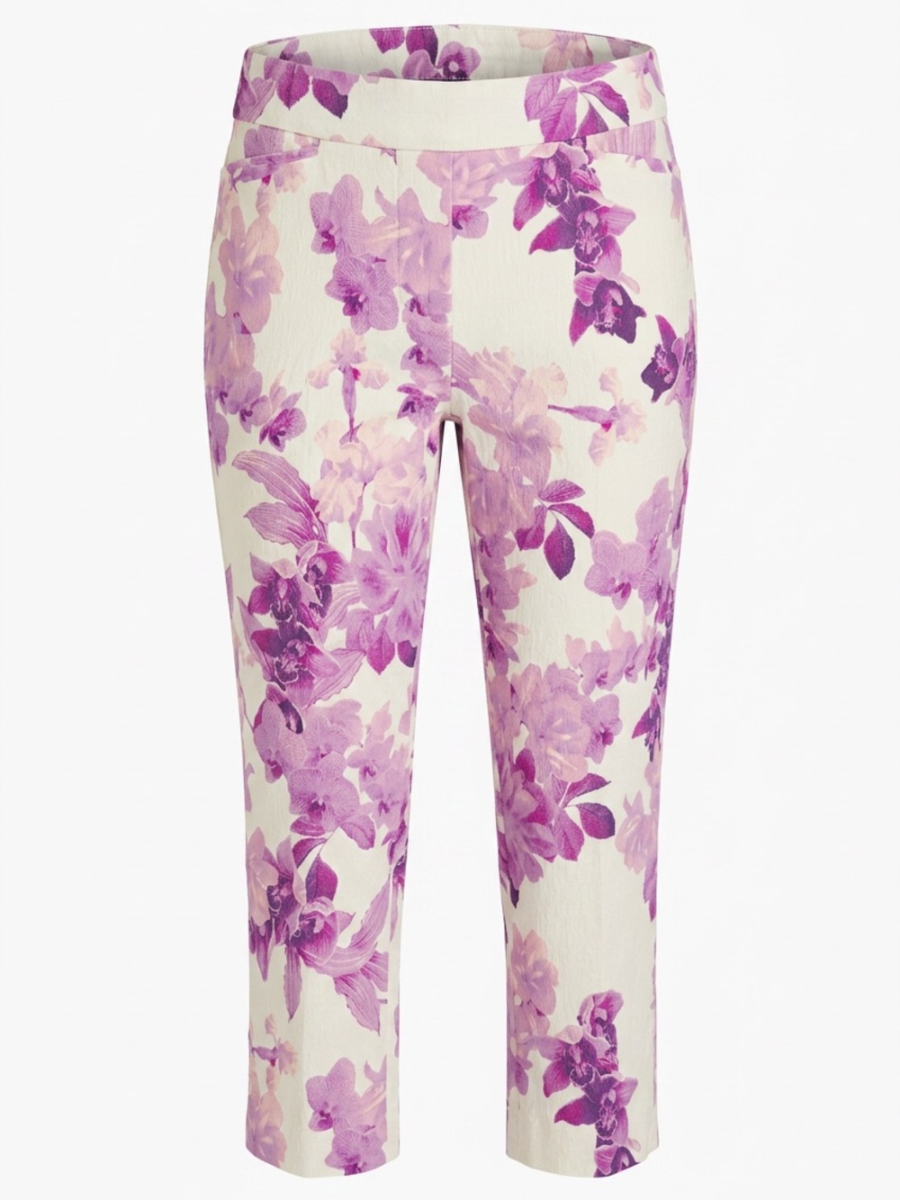 Chico's White Ankle Pants with Purple Floral Print